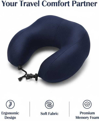 FRIDUP Memory Foam Travel Pillow Pack of 1 Geometric Super Soft Fiber Filled Neck Pillow for Travelling Comfort(Blue)