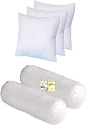 ACTOS Combo Set Of 3 Cushion And 2 Microfibre Solid Bolster Pack of 5(White)