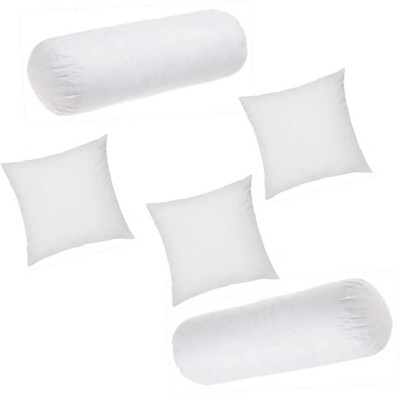 GTX Microfibre Bolster Pack of 5 Solid Set Of 3 Cushion & 2(White)