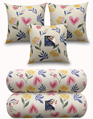 VILLAGERS Microfibre Bolster Pack of 5 Floral 3 Cushion and 2 Bolster(Multicolor)