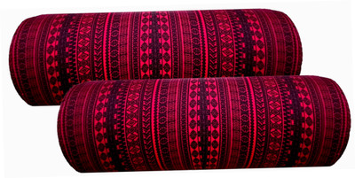 GKM Round Bolster Microfibre Abstract Bolster Pack of 2(Maroon, Black1)