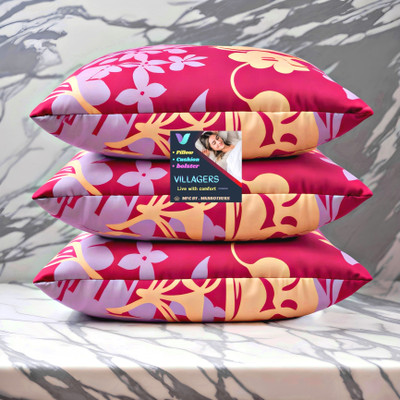 Tecsun FLOWER Polyester Fibre Abstract Sleeping Pillow Pack of 3(Pink)