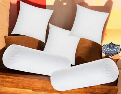 Urmila Creation Diwan Set Of 3 Cushion & 2 Microfibre Solid Bolster Pack of 5(White)