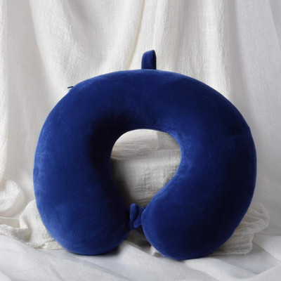 PUMPUM Travel Series Memory Foam Solid Travel Pillow Pack of 1(Navy Blue)
