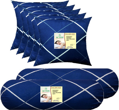 ACTOS 5 Cushion And 2 Microfibre Geometric Bolster Pack of 7(Blue, White9)