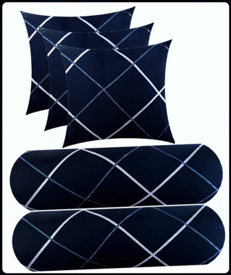 JAYOG ENTERPRISE 3 CUSHION 2 BOLSTER Microfibre Geometric Bolster Pack of 5(Blue)