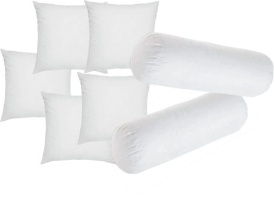 RACCOON Combo Set Of 5 Cushions & 2 Microfibre Solid Bolster Pack of 7(White)