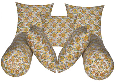 Changers Microfibre Bolster Pack of 7 Floral 5 Cushion And 2(Yellow35)
