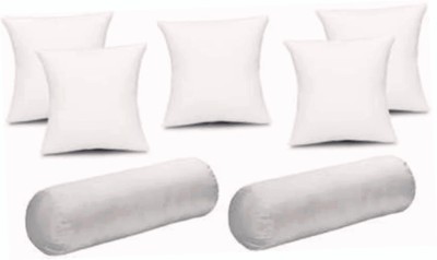 PAHADIYA 5 Cushion 2 Bolster Polyester Fibre Solid Bolster Pack of 7(White)