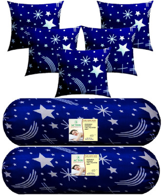 ACTOS Combo Set Of 5 Cushion And 2 Microfibre Nature Bolster Pack of 7(White, Blue24)
