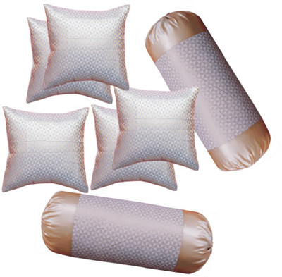 RACCOON Microfibre Bolster Pack of 7 Solid With Cover,Combo Set Of 5 Premium Cushions & 2 Bolster(WHITE,GOLD)