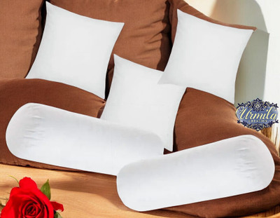 Urmila Creation Diwan Set Of 3 Cushion & 2 Microfibre Solid Bolster Pack of 5(White)