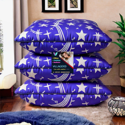 VILLAGERS COMFORT Polyester Fibre Abstract Sleeping Pillow Pack of 3(Blue)