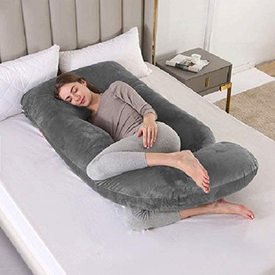 Victostar j shape pregnancy pillow Polyester Fibre Solid Pregnancy Pillow Pack of 1(gray)