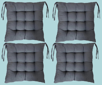 SOFT SNOOZE Microfibre Solid Chair Pad Pack of 4(Grey)
