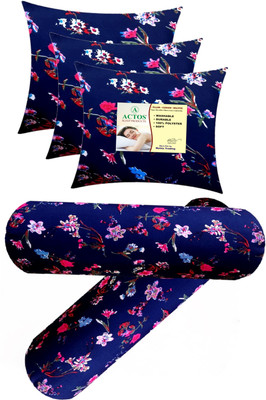 ACTOS 3 Cushion And 2 Microfibre Abstract Bolster Pack of 5(Blue2)