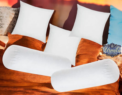 Urmila Creation Microfibre Bolster Pack of 5 Solid Diwan Set Of 3 Cushion & 2(White)