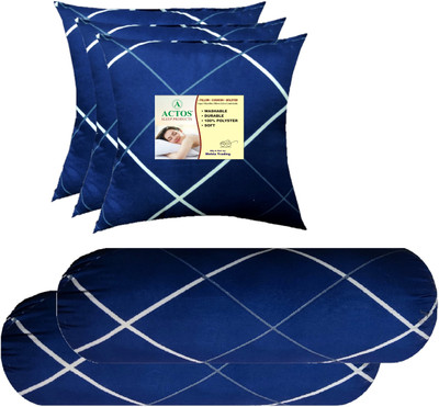 ACTOS 3 Cushion And 2 Microfibre Geometric Bolster Pack of 5(Blue, White47)