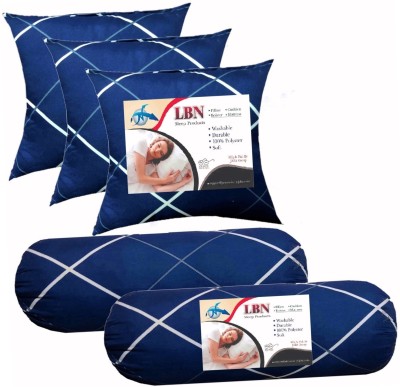 LBN Combo Set 3 Cushion And 2 Microfibre Solid Bolster Pack of 5(Blue Line)