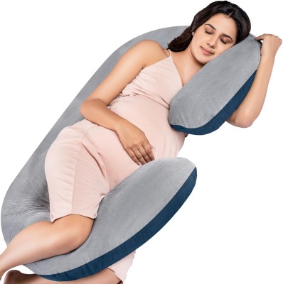 aeTHEric Microfibre Solid Pregnancy Pillow Pack of 1(Grey, Dark Blue)