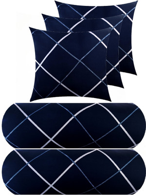 Urmila Creation Microfibre Bolster Pack of 5 Geometric 3 CUSHION 2 BOLSTER(Blue)