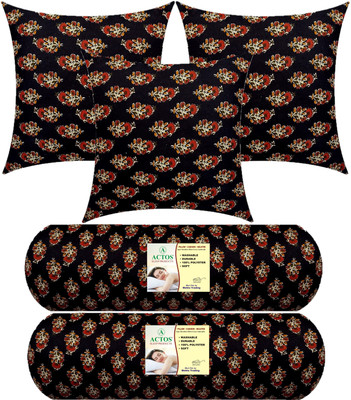 ACTOS 3 Cushion And 2 Microfibre Floral Bolster Pack of 5(Black)
