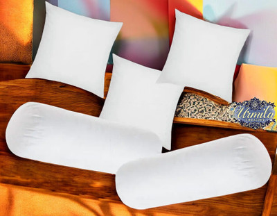 Urmila Creation Microfibre Bolster Pack of 5 Solid Diwan Set Of 3 Cushion & 2(White)