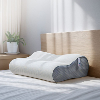 Sleepwell Memory Foam Sleeping Pillow Pack of 1 Geometric ImpressFit Ortho Adaptive(White)