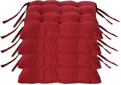 hanumant enterprises Cotton Solid Chair Pad Pack of 4(Red)