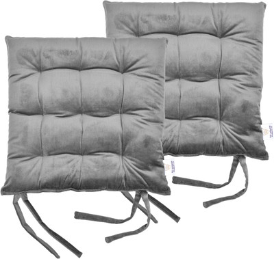 MY ARMOR Microfibre Chair Pad Pack of 2 Solid Square Chair Pads Cushion for Comfortable Sitting with Ties for Pooja, Dining(Grey)