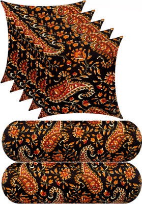 Changers Combo Set Of 5 Cushion And 2 Microfibre Floral Bolster Pack of 7(Black, Multicolor16)