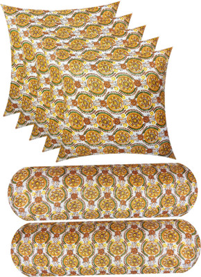 ACTOS Combo Set of 5 Cushion And 2 Microfibre Floral Bolster Pack of 7(Yellow, Multicolor)