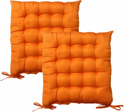 rangat craft Microfibre Solid Chair Pad Pack of 2(Orange)