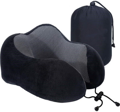 araami Memory Foam Travel Pillow Pack of 1 Solid U-shaped memory foam pillow with a contoured neck curve and chin support(Black)