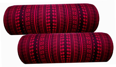 Changers Round Bolster Microfibre Abstract Bolster Pack of 2(Maroon, Black)