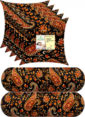 ACTOS Combo Set Of 5 Cushion And 2 Microfibre Floral Bolster Pack of 7(Black, Multicolor26)