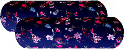 Swikon star Microfibre Bolster Pack of 2 Floral(Blue)