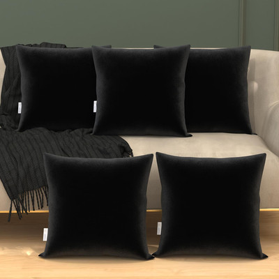 MY ARMOR Microfibre Cushion Pack of 5 Solid Microfibre Pillow, Cushion for Sofa, Soft, Fluffy For Comfort & Back Support(Black)