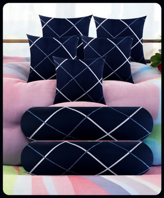 JAYOG ENTERPRISE 5 Cushion 2 Bolster Microfibre Stripes Bolster Pack of 7(Navy Blue)