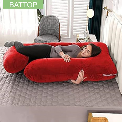 BATTOP J SHAPE Polyester Fibre Solid Pregnancy Pillow Pack of 1(Red)