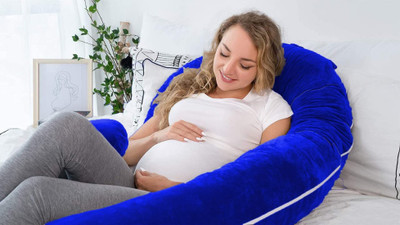 WILD MINT ultra soft C shaped Polyester Fibre Solid Pregnancy Pillow Pack of 1(Royal Blue)