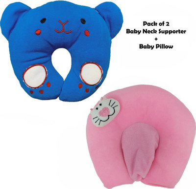 EVK Mustard Seeds, Cotton Baby Pillow Pack of 2 Toons & Characters, Smiley(Smile Blue and Light Pink U)