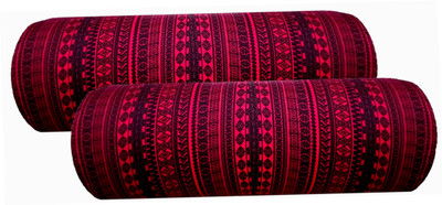 Swikon star Round Bolster Microfibre Abstract Cushion Pack of 2(Maroon, Black1)