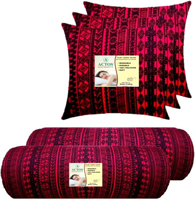 ACTOS 3 Cushion And 2 Microfibre Geometric Bolster Pack of 5(Maroon)