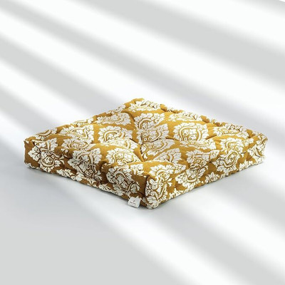 ESSAN FABRIX Premium Polyester Fibre Solid Floor Cushion Pack of 1(Floral Yellow)