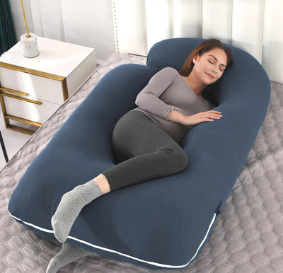 THUKRAN J Shape Polyester Fibre Solid Pregnancy Pillow Pack of 1(Dark Blue)