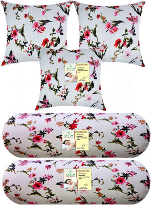 ACTOS Combo Set Of 3 Cushion And 2 Microfibre Floral Bolster Pack of 5(White40)