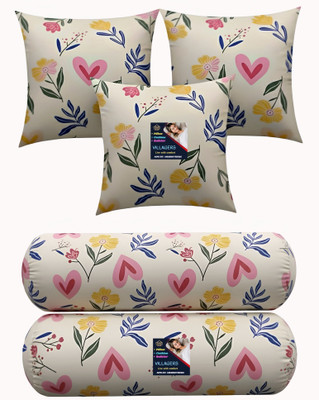 VILLAGERS Microfibre Bolster Pack of 5 Floral 3 Cushion and 2 Bolster(Multicolor)