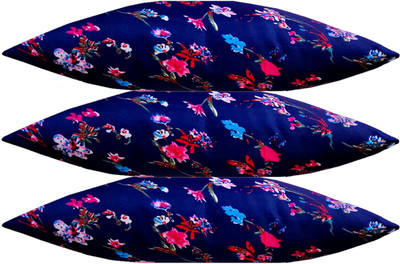 GKM Microfibre Floral Sleeping Pillow Pack of 3(Blue)