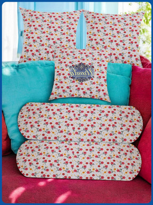 Urmila Creation Microfibre Bolster Pack of 5 Floral 2 Bolster 3 Cushion(Multicolor)